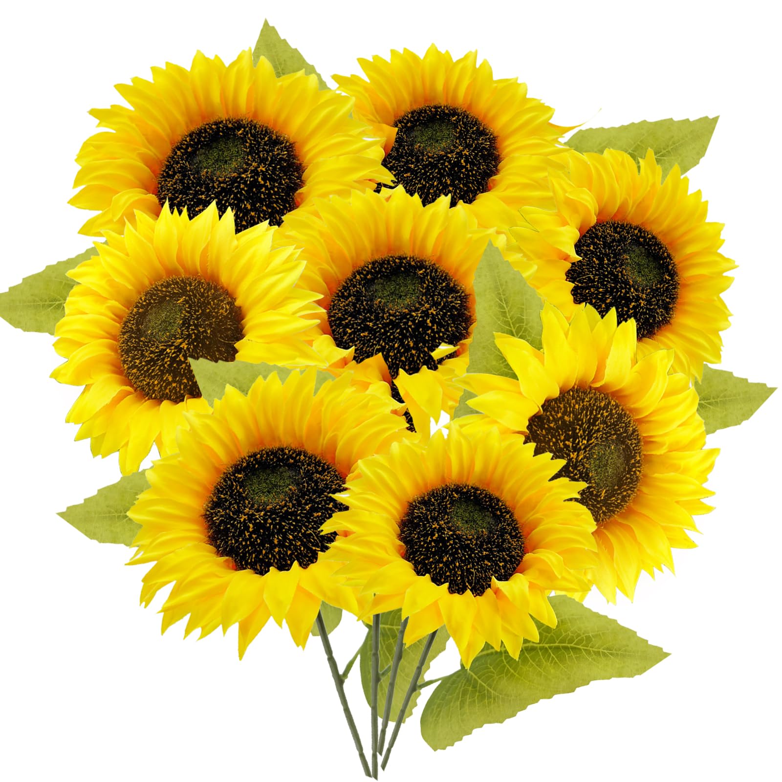 Lunyloer Artificial Sunflowers, 8pcs Single Stem Fake Sunflowers, Realistic Silk Sunflower for Flora Arrangement Wedding Bouquet Table Centerpieces Home Office Decoration