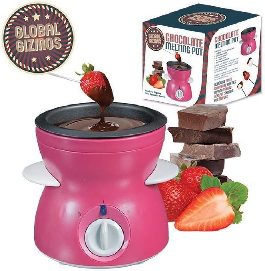 Mini Chocolate Melting Pot Electric Fondue Maker Mould Dipping Fork Skewers Pink