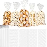 White Cellophane Bags, Cellophane Treat Bags, 100 PCS White Candy Bags, Plastic Cookies Bags Goodie Bags Gift Bags with 100 PCS Twist Ties for Valentines Weddings Birthday Holiday Party Favor Supplies