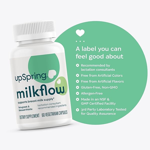 UPSPRING MILKFLOW LACTATION SUPPLEMENT FOR MILK SUPPLY INCREASE, BREASTFEEDING SUPPLEMENTS WITH FENUGREEK & BLESSED THISTLE, NON-GMO, LACTATION SUPPORT 60 VEGAN CAPSULES