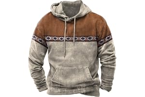 RAJONN Graphic Hoodies for Men Pullover Top Western Hooded Sweatshirts Aztec Hoodies Ethnic Print Raglan Sleeves Sweatshirt