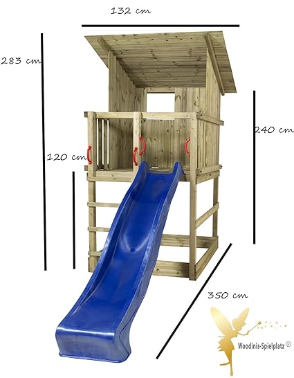 Woodinis Spielturm Kinder Baumhaus Raven mit Rutsche blau