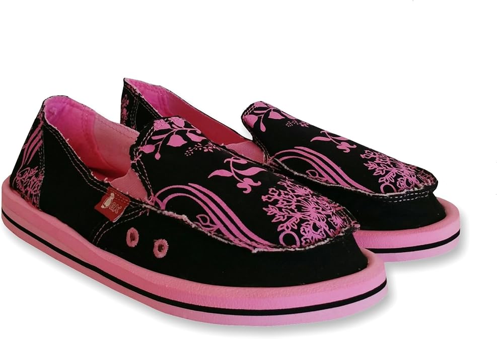 Zapatillas de Mujer WAX by yulis de Lona Negra con Estampado Rosa ...