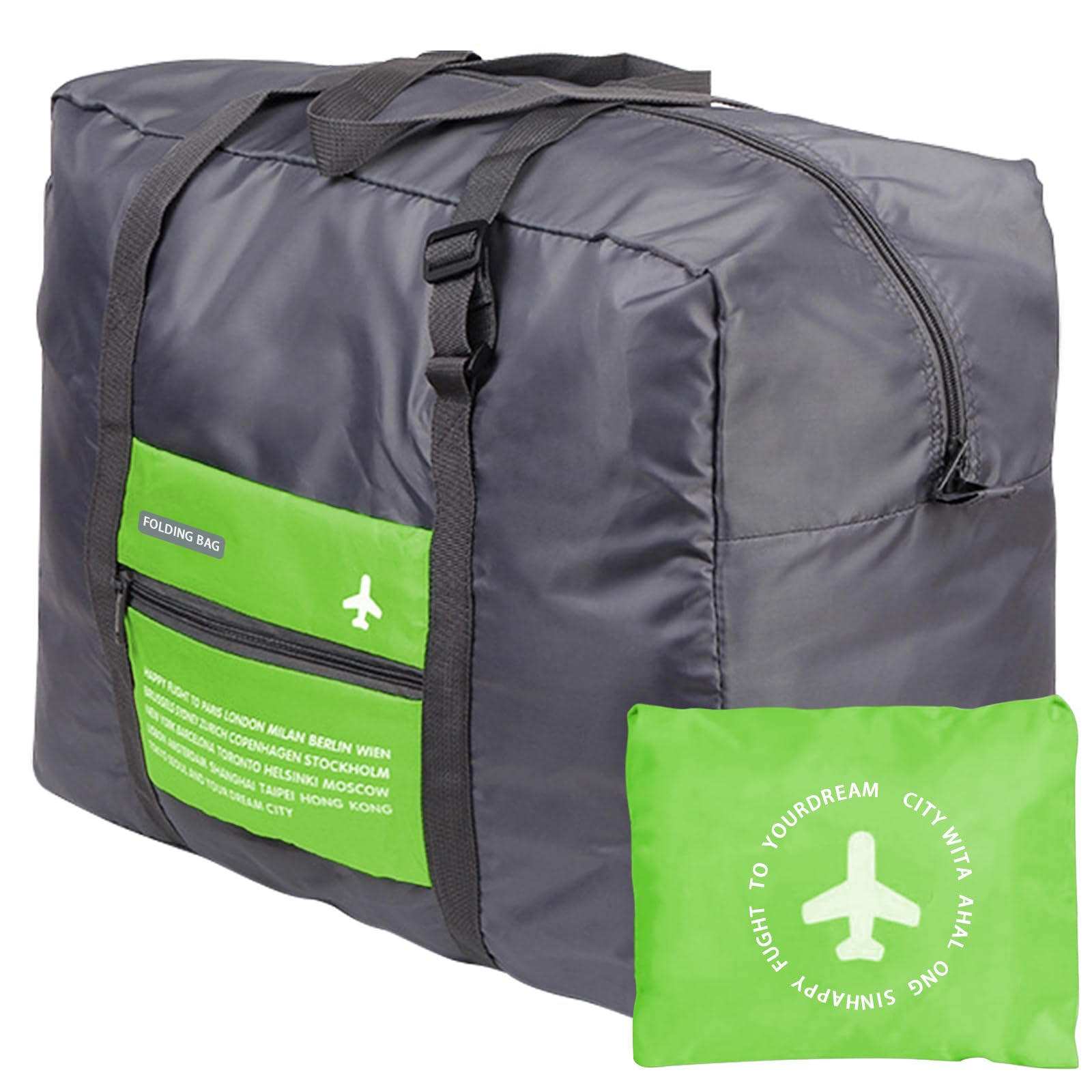 INVODA Foldable Travel Duffel Bag Sports Gym Tote Water Resistant Carry on Luggage Bag Weekender Overnight Bag (Green)