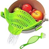 Upgraded Style Clip-On Strain Strainer, Large Size Silicone Food Heat Resistant Strainers Hands-Free Pan Food Strainer for Sp