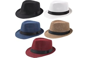 Ultrafun 5 Pack Short Brim Fedora Classic Summer Beach Sun Hat Panama Cap for Men Women (Medium, Large)