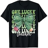 One Lucky Teacher Coquette Bow st Patricks Day Teacher T-Shirt