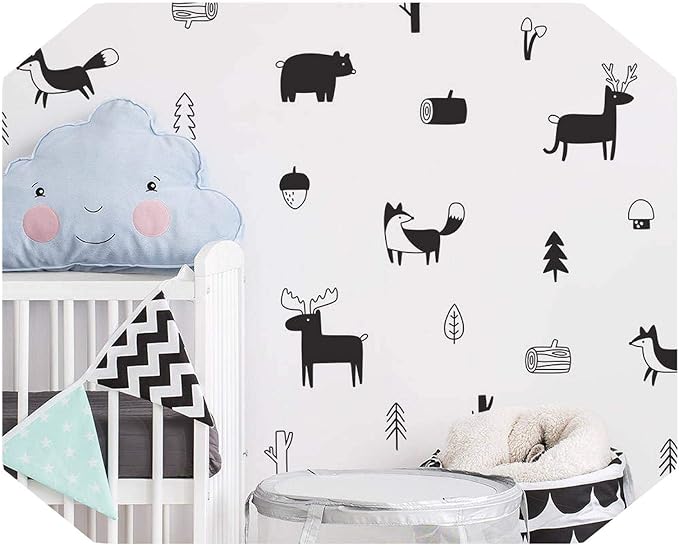 Abziehbilder Wand | Nordische Art Wald Tier Wandtattoos, Wald Baum
