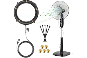 BINGKOU Fan Misters for Outside Patio, Fan Misting Kit with Water Walve, Water Misters for Fans for Cooling Outdoor, 19.6FT Misting Hose + 5 Extra Mist Nozzles