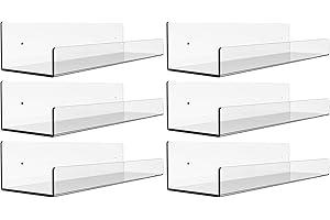 CQ ACRYLIC Clear Floating Shelves Wall Mounted,Set of 6 Adhesive Hanging Shelving Non-Drilling,Acrylic Bathroom Shelves,Popular Figures, Funko Pops,Action Figure for Wall Shelves Display,and Kid Bookshelf