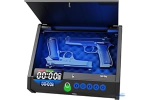 movgul Gun Safe, Biometric Pistol Safe with LCD Display of Time Battery USB Port, Gun Safes for Handgun 3 Ways Quick Access Fingerprint Handgun Safe for Nightstand Car