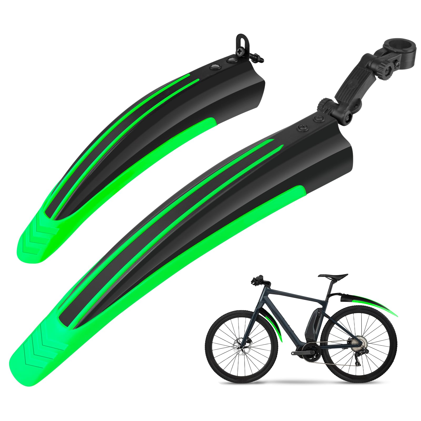 Ledeak Bike Mudguard Set, Portable Adjustable Road Mountain Bike Bicycle Cycling Tires Front and Rear Mud Guard Fenders for MTB Mountain Road Bike(Green)