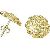 Nugget Stud Earrings - Yellow Gold Plated Sterling Silver Textured Chunky Studs - Hypoallergenic Minimalist Earrings for Men-Women