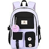 Hidds Laptop Backpacks 15.6 Inch School Bag Elementary Middle High College Backpack Cute Bookbags Anti Theft Travel Back Pack Casual Daypack Kids Book Bag for Teens Girls Women Students-Purple Black