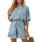 Zilcremo Womens 2 Piece Outfits Summer Denim Sets Short Sleeve Button Down Crop Jean Shirts High Waist Denim Shorts Sets