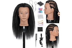 FCHLHFC Mannequin Head with Human Hair 20" Cosmetology Manikin Head With 100% Human Hair Mannequin Head Practice Kit Doll Head Hair styling for Braiding Hairdresser Practice Styling