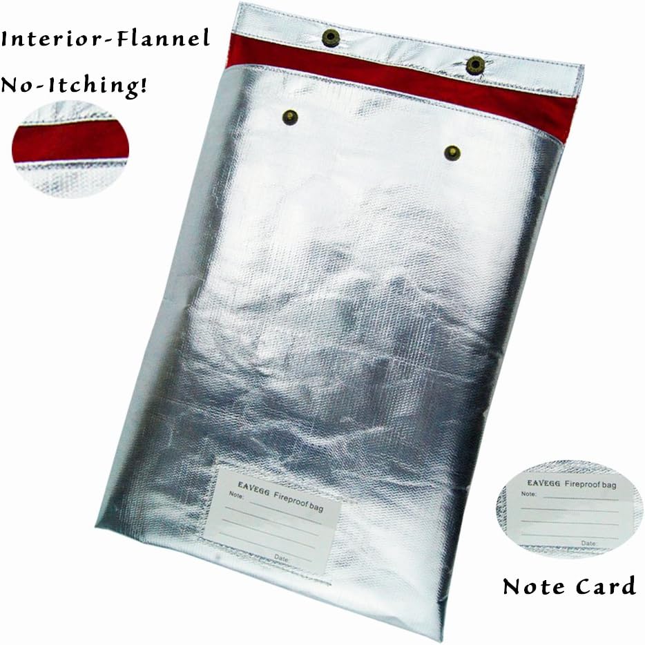 15"x11" Fireproof Safe Waterproof bag with Flannel Material, Protect hand No More Itching, Withstand Over 1000ยฐF in home and office Protect cash money stamp letter document and Valuable things