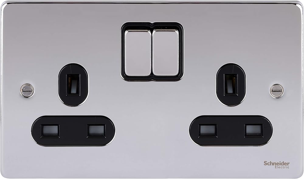 Schneider Electric GU3520BPC 2 Gang 13A Switched Socket Polished Chrome Black