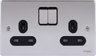 Schneider Electric GU3520BPC 2 Gang 13A Switched Socket Polished Chrome Black
