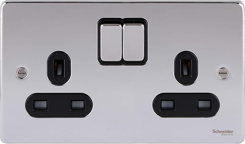 Schneider Electric GU3520BPC 2 Gang 13A Switched Socket Polished Chrome Black