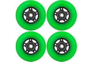 WHEELCOME Inline Skate Wheels with Bearings ABEC-9 and Floating Spacers for Blades Roller Hockey Skates, 85A Indoor & Outdoor, 64mm/70mm/72mm/76mm/80mm Dia, 4-Pack (Green, 64mm)