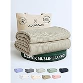 Cloud Scape Linen 8-Layer Muslin Blanket Queen Size - 100% Cotton, Soft and Breathable, Oversized Winter Blanket, Fits up to Full Size Bed, 92x92, Fog