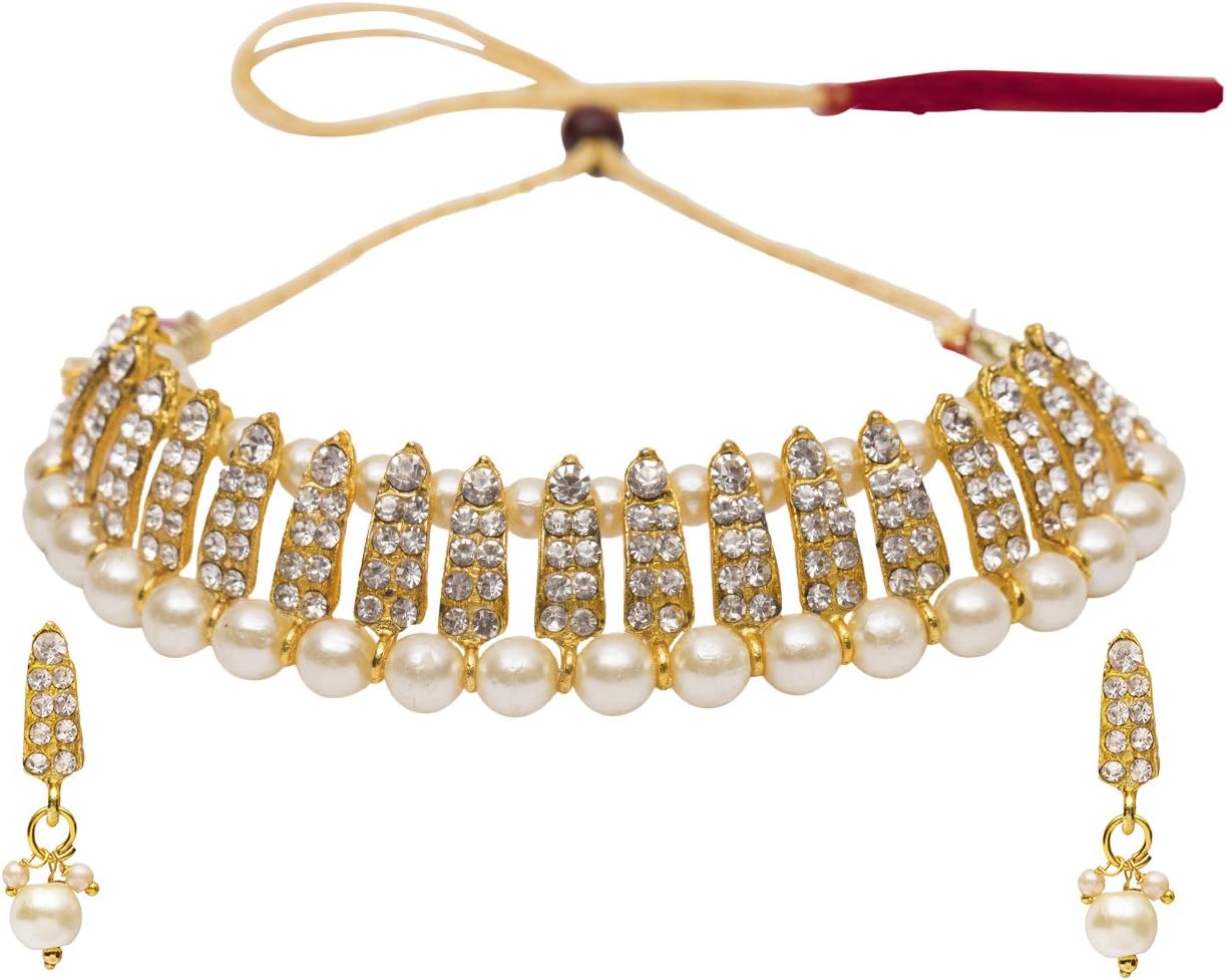 Fresh Vibes | Pearls Choker Jewellery Set for Women – Traditional Necklace & Earrings Set for Ladies