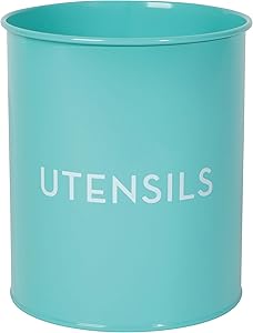 Now Designs Tin Utensil Crock, 5 x 5 x 6, Solid Turquoise