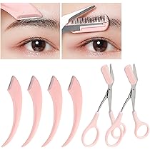 UTOWA EYEBROW CUTTER II & TRIMMER II セット 6 Pcs Eyebrow Trimmer Scissors with Comb, Curved Eye Brow Razor