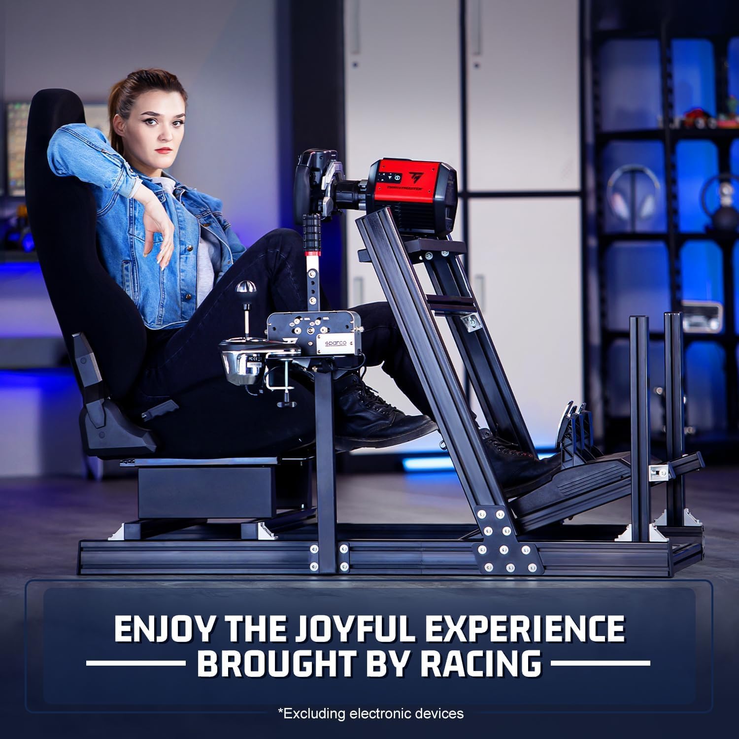 Marada Aluminum Profile Racing Simulator Cockpit with Seat, Unlimited Adjustment, Fit for Thrustmaster/Fanatec/Moza/Logitech G29 GPro,Sim Frame 8040, Not Include Steering Wheel,Pedals,Handbrake