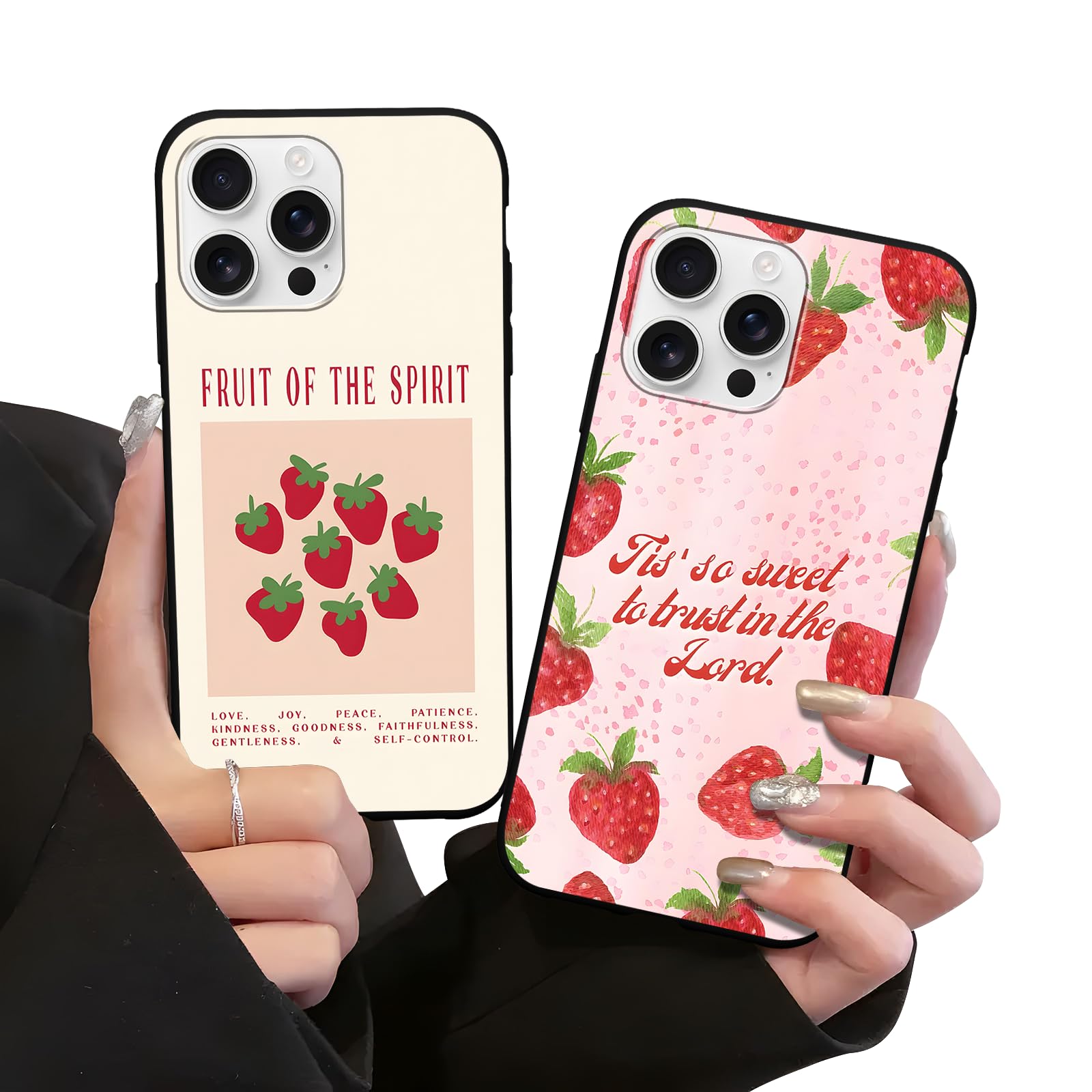 Zrutru 2 Pack Jesus Religious Sayings Christian Phone Cases for iPhone 12/12 Pro Fruit of The Spirit Strawberry Cover Silicone Shockproof Protection Funda for iPhone 12 6.1 Inch