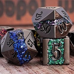 Maywin D&D Dice Set Metal,Large Striped Glitter