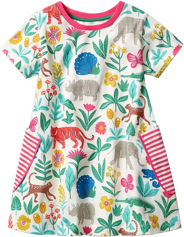 Girls Maxi Floral Dress 3/4 Sleeve Casual Summer Short Sleeve Holiday Pockets Dresses