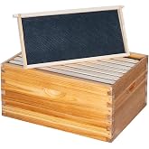 Honey Lake 8 Frame Beehive Deep Brood Box, Langstroth Honey Bee Hive Box Dipped in Beeswax with Beehive Frames and Waxed Foundations for Beekeeper (Unassembled)