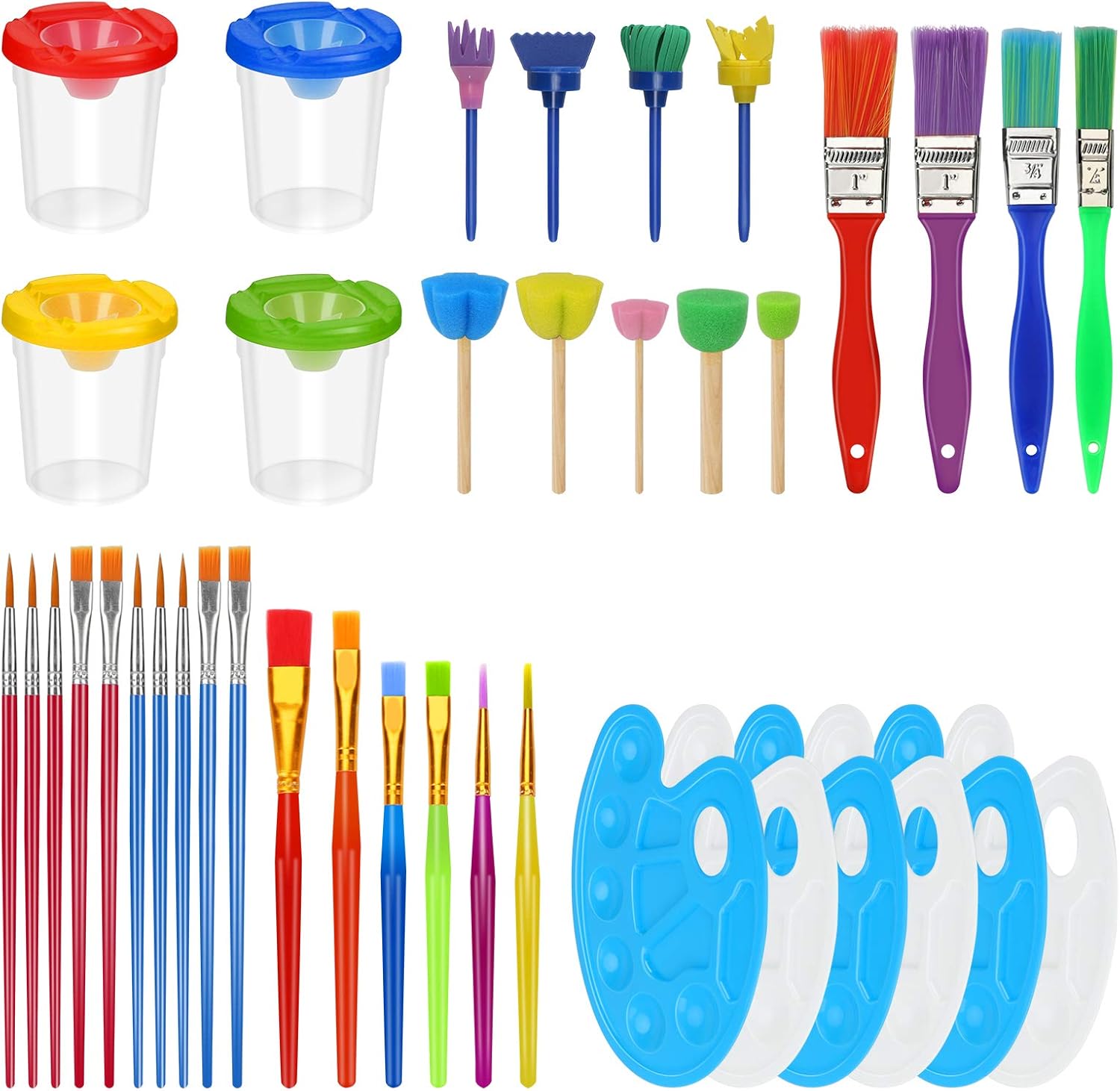 Color You 39 Piece Kids Paint Brushes Set, Painting Kits for Kids with Paint Cups, Paint Trays Muti Sizes Painting Supplies Perfect for Kids Gifts School Prizes Art Party