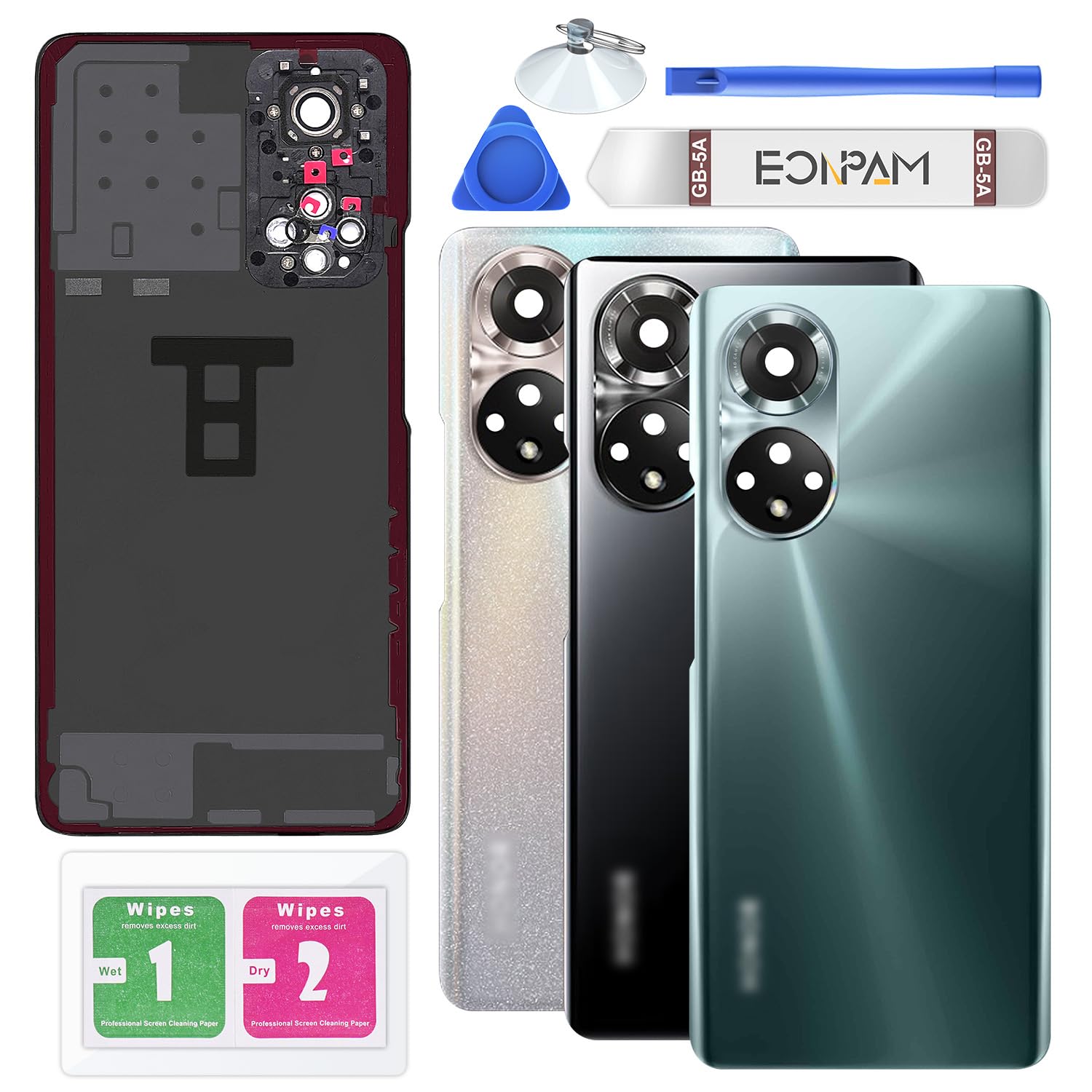 Eonpam Back Cover Glass for Honor 50 Rear Glass Replacement with Camera Lens + Repair Kit Genuine Rear Housing (Green)