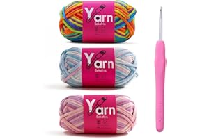 Sekafris Crochet Yarn with Cotton Yarn for Crocheting - Crochet Knitting Yarn for Beginners with Easy-to-See Stitches - Yarn for Crocheting - Parfait Chunky Yarn(Rainbow+Clouds+Pinkish Purple)