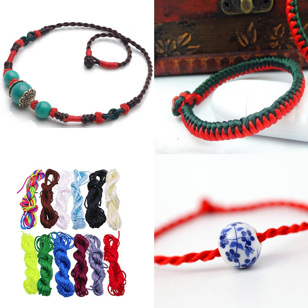 12 Colors 120 Yards 2mm Satin/Rattail Nylon Cord, Nylon Beading String for Necklace, Bracelet, Jewelry Making