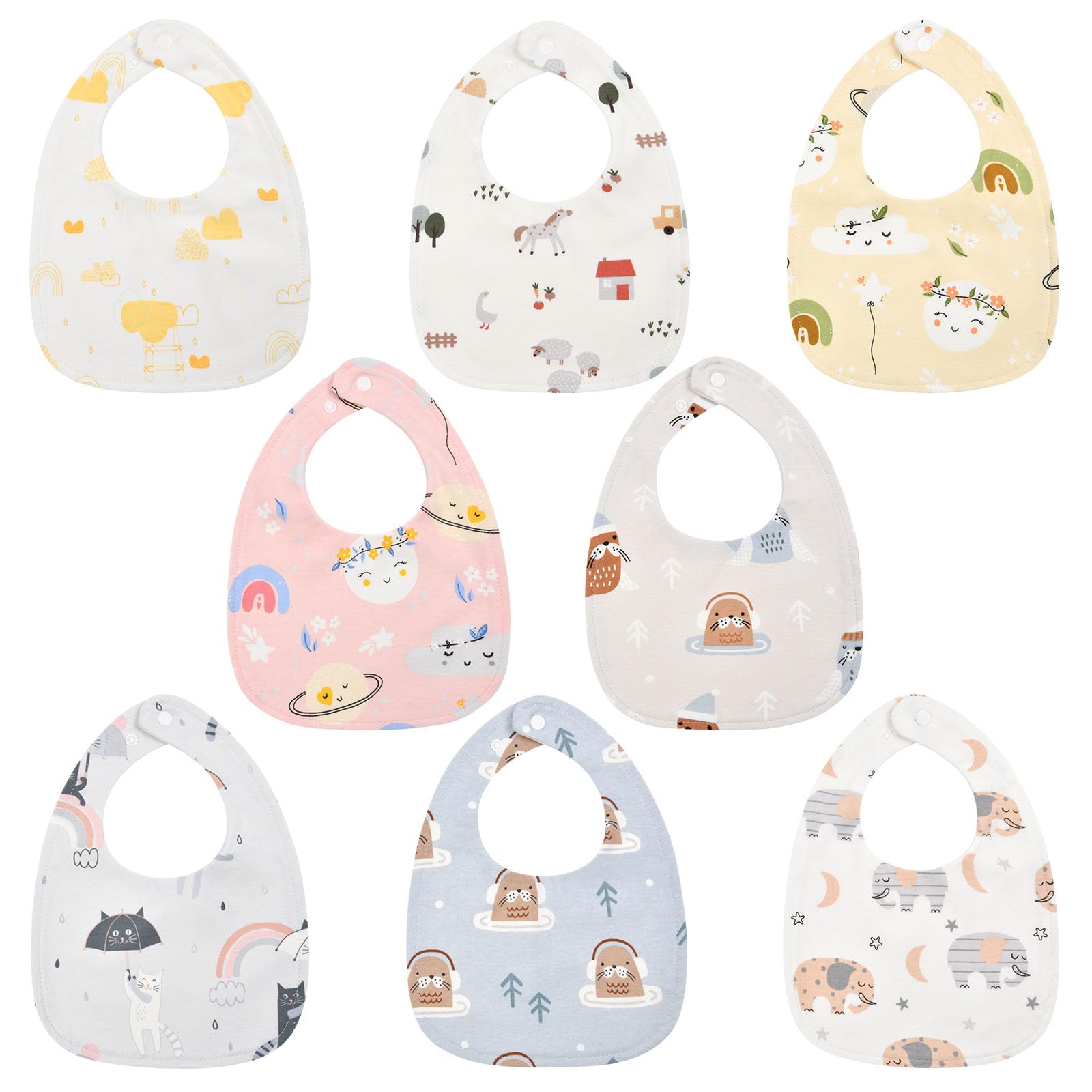 Vicloon Baby Bandana Bibs, 8 Pcs Teething Dribble Bibs with Snaps - Soft and Absorbent for Newborn and Toddlers Aged 0-36 Months