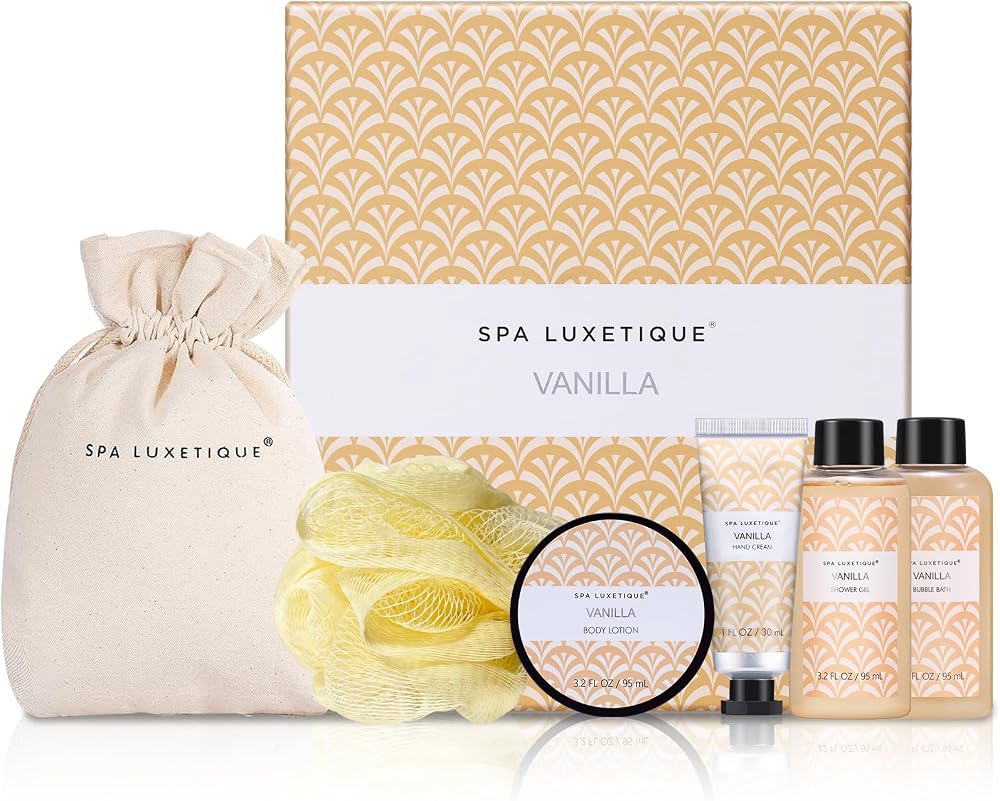 Spa Luxetique 6pcs Vanilla Bath Gift Set Travel Bag Hand Cream Body Lotion