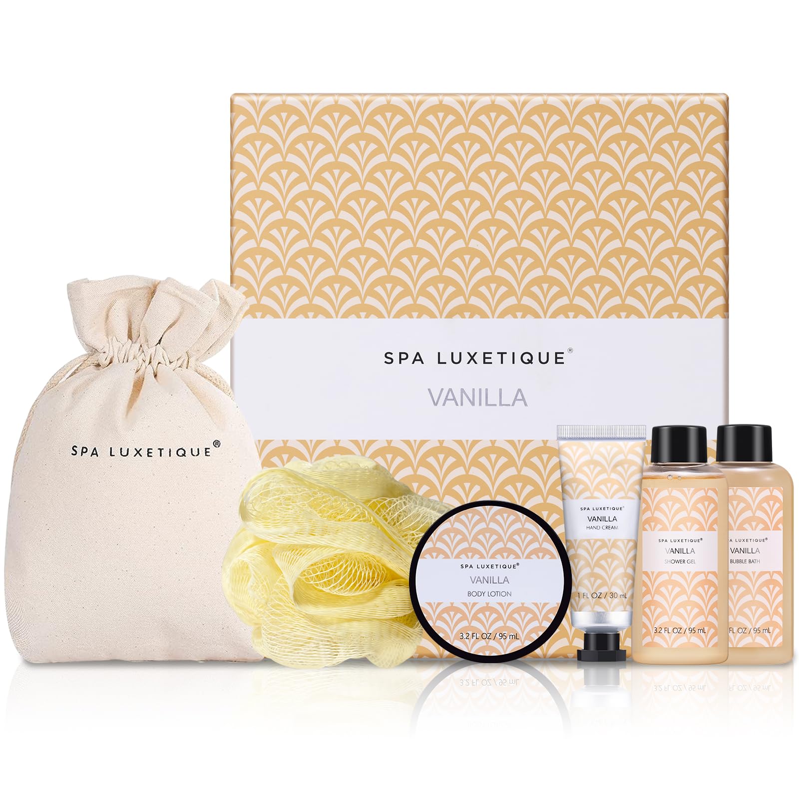 Spa Luxetique Spa Gift Set, 6pcs Vanilla Bath Gifts for Women, Travel Gift Box with Hand Cream, Body Lotion, Shower Gel, Bubble Bath, Mothers Day Gift, Valentine's Gifts for Her Christmas Gifts