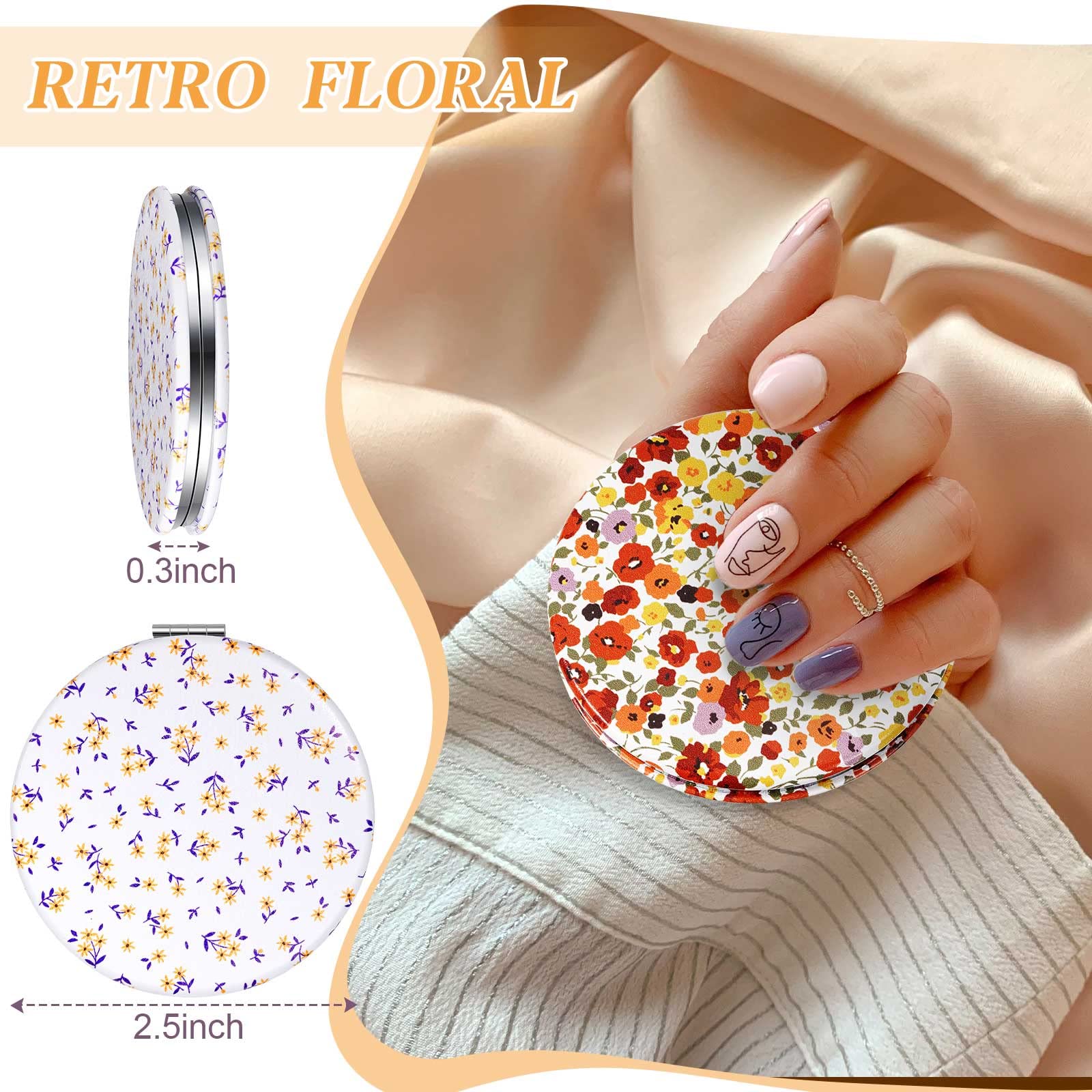 6 Pieces Daisy Pattern Pocket Mirrors for Women Floral Small Mini Compact Mirror for Purse Magnifying Travel Makeup Bags Portable Folding Sweet Gift for Friend Birthdays Party