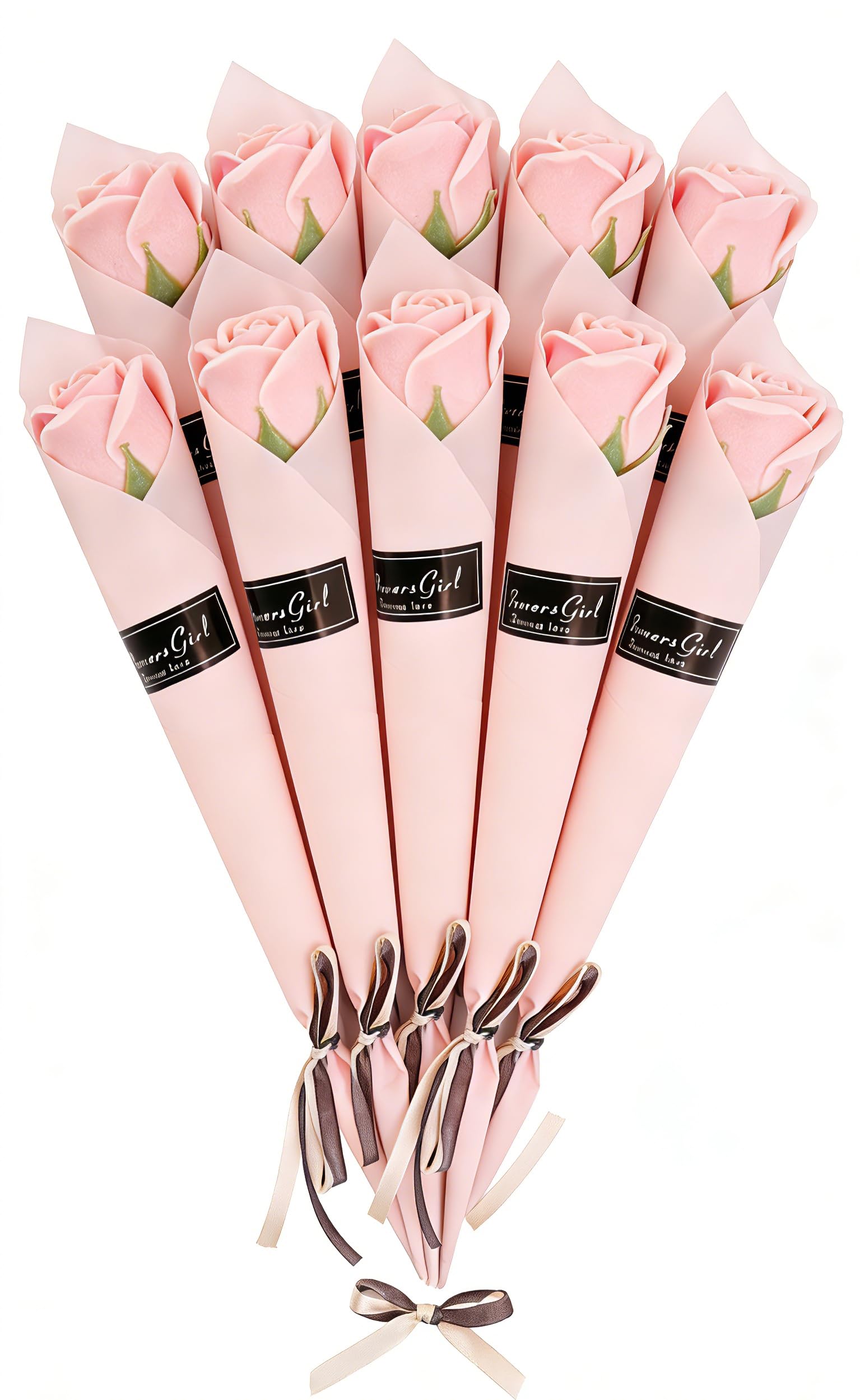 Lwuey Soap Flowers, Soap Rose Bouquet Pink Gifts For Women Floral Bath Single Stem Wedding Decoration Bridal Decorative Arrangement Home Bedroom Office Desk Decor 10pcs