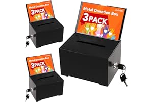 LINSIRON 3Pcs Black Tip Jar Suggestion Box with Slot and Lock Metal Donation Raffle Fundraising Cash Ballot Money Ticket Bartender Voting Prayer Comment Teacher Mailbox Booth Card Coin Classroom