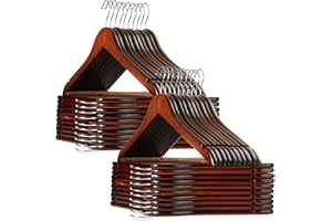 Casafield - 40 Walnut Wooden Suit Hangers - Premium Lotus Wood with Notches & Chrome Swivel Hook for Dress Clothes, Coats, Jackets, Pants, Shirts, Skirts