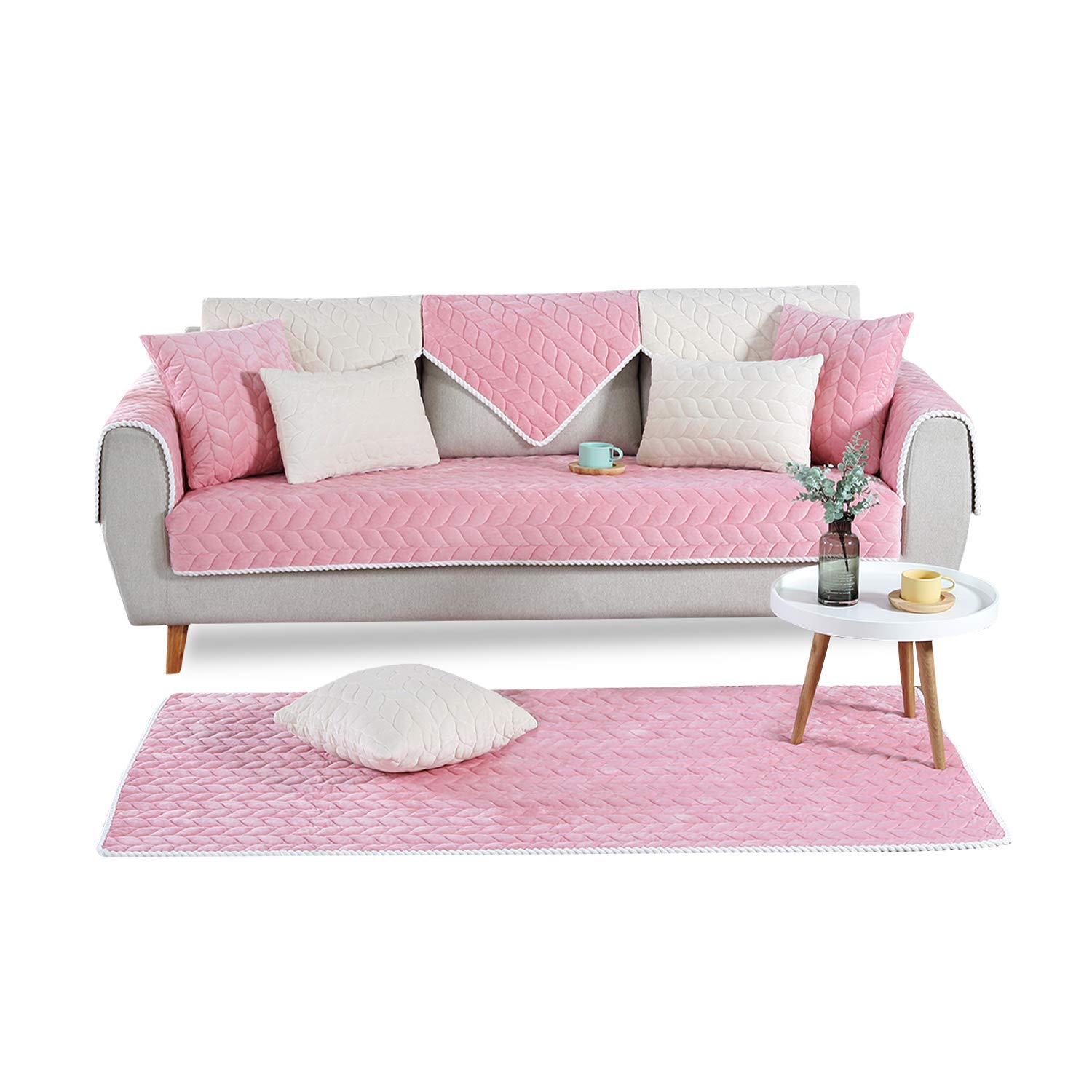 PETCUTE Sectional sofa cover sectional couch slipcovers l shaped sofa protector corner sofa cover90X180cmPink