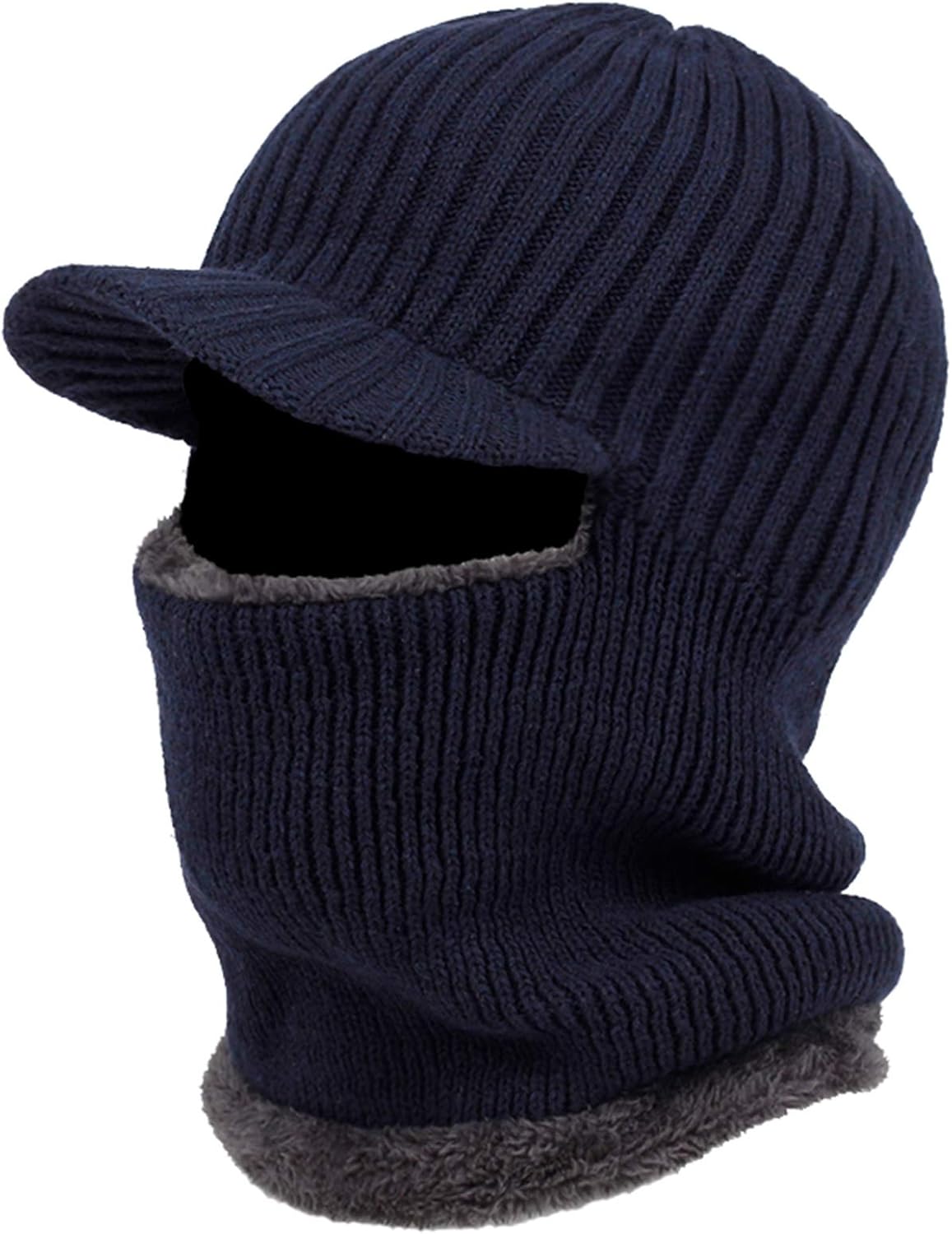 XuHang Men Winter Knitted Balaclava Beanie Hat with Windproof Visor