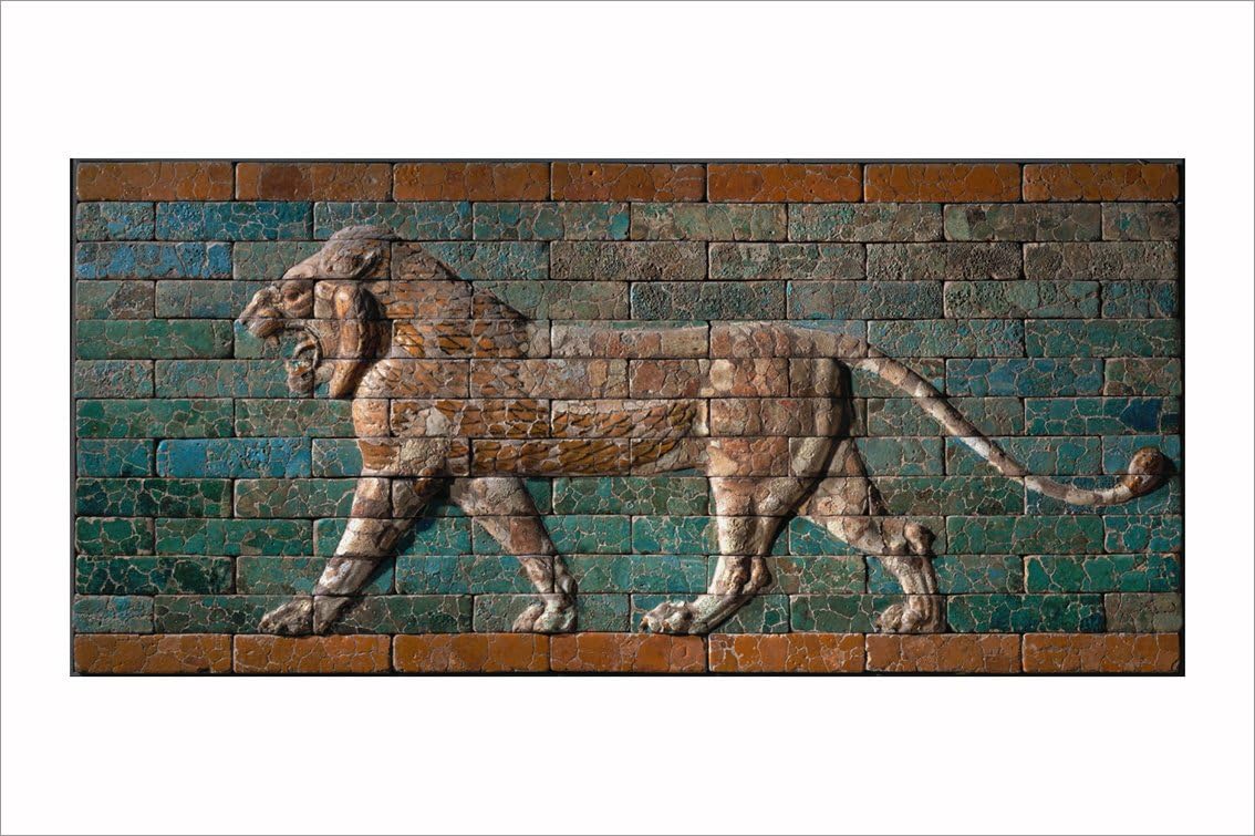 Babylon Striding Lion in Glazed Brick Photography Decorative Poster Print 16 by 20
