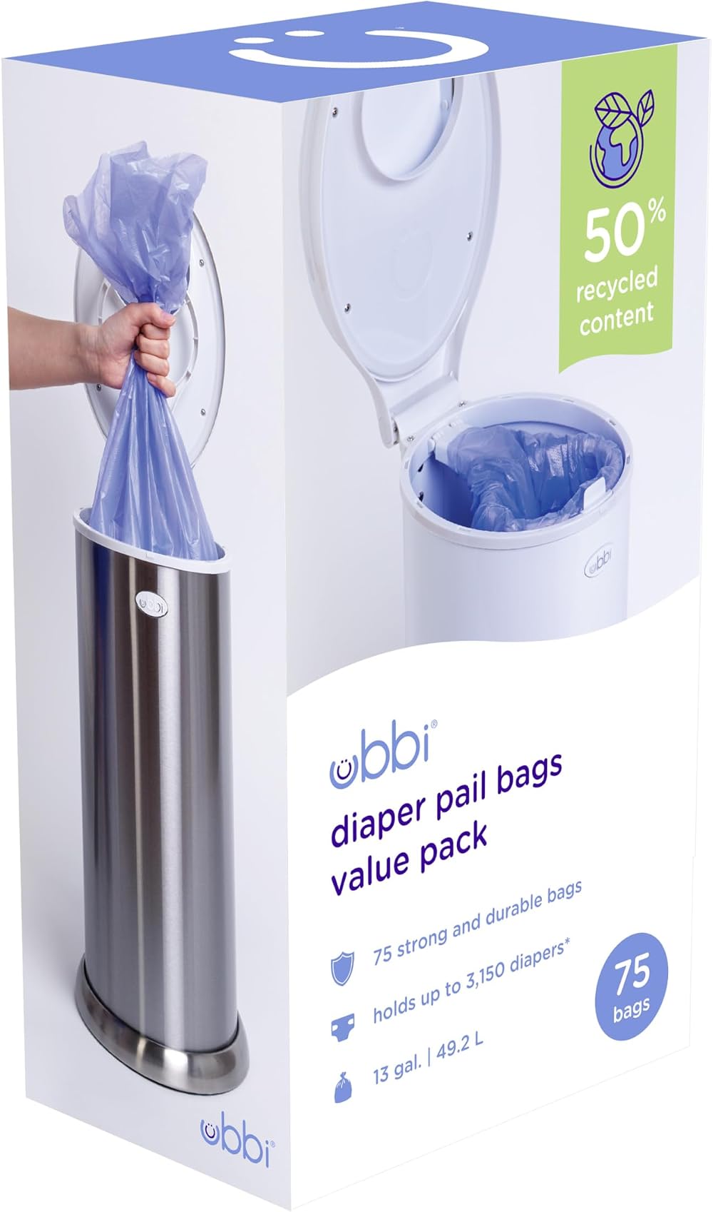 Ubbi Nappy Bin Liners 75 Count 49 L Plastic Bags Refill Pack