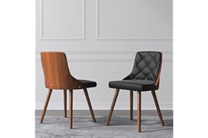 YaFiti Dining Chairs Set of 2, Mid-Century Kitchen and Dining Room Chair, Upholstered Pu Leather Kitchen Chairs with Walnut Back and Wood Legs, Black